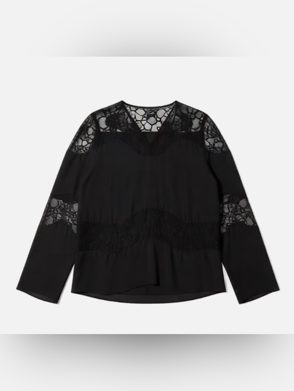 Zara Black Lace-Paneled V-Neck Blouse